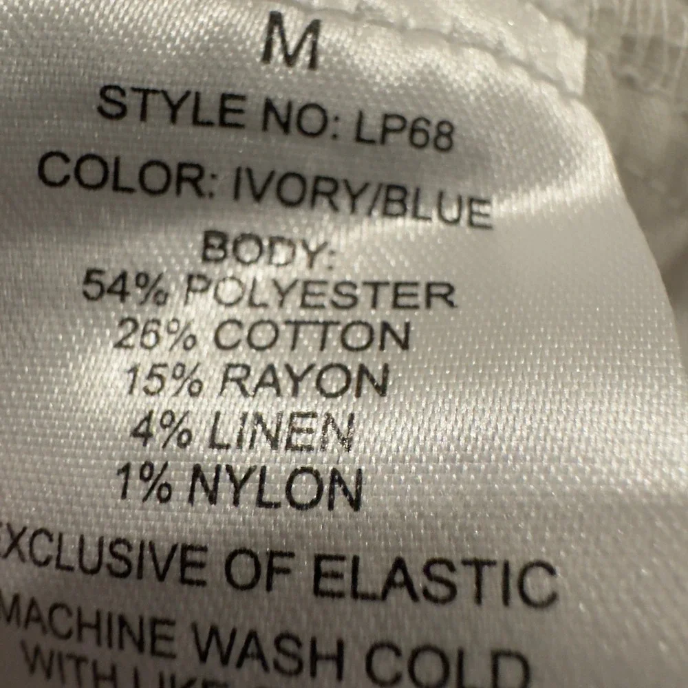 Ci Sono Linen Blend Wide Leg Pants Medium Blue Ivory Button Detail Coastal Style - Picture 9 of 10